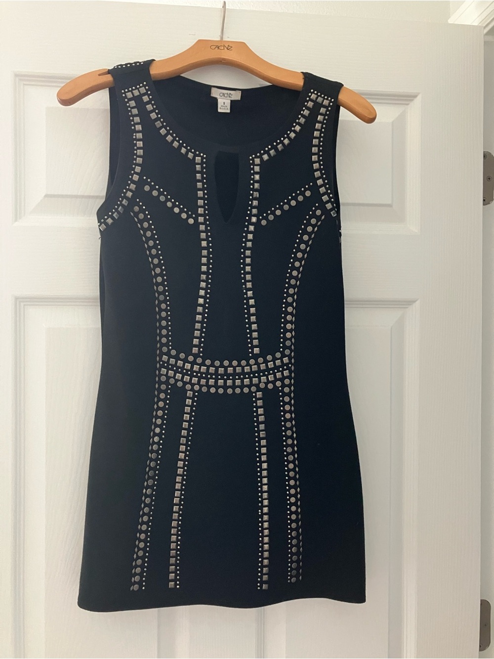 Cache Black Sleeveless Mini Dress with Silver Stud Accents